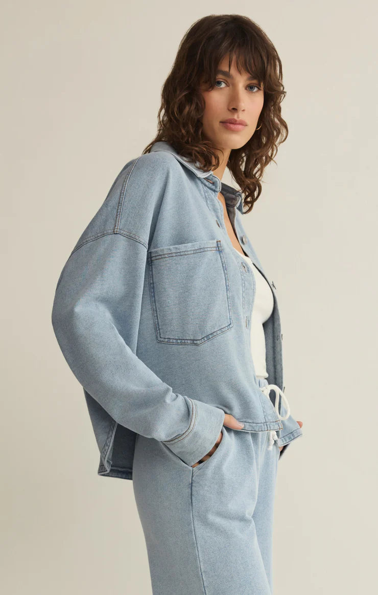 All Day Cropped Knit Denim Jacket