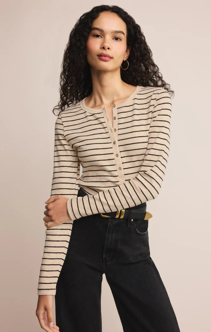 Eve Stripe Henley Long Sleeve
