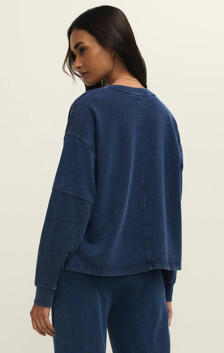 Delphine Knit Denim V-Neck Sweatshirt