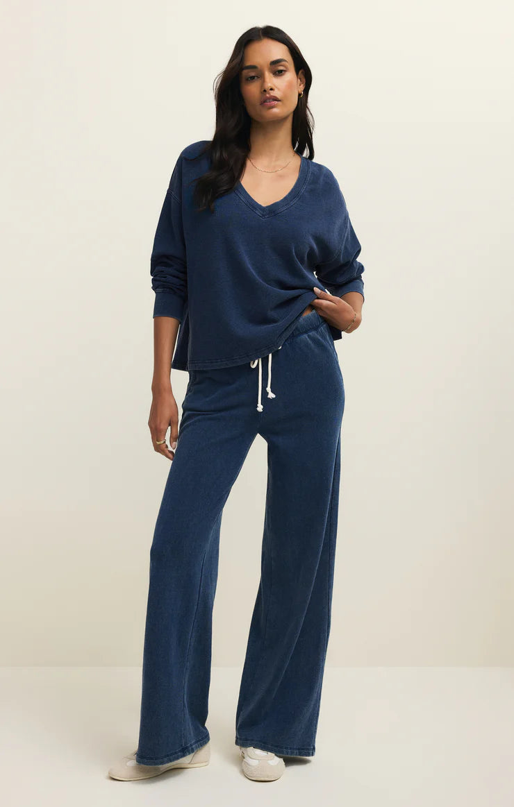 Delphine Knit Denim V-Neck Sweatshirt