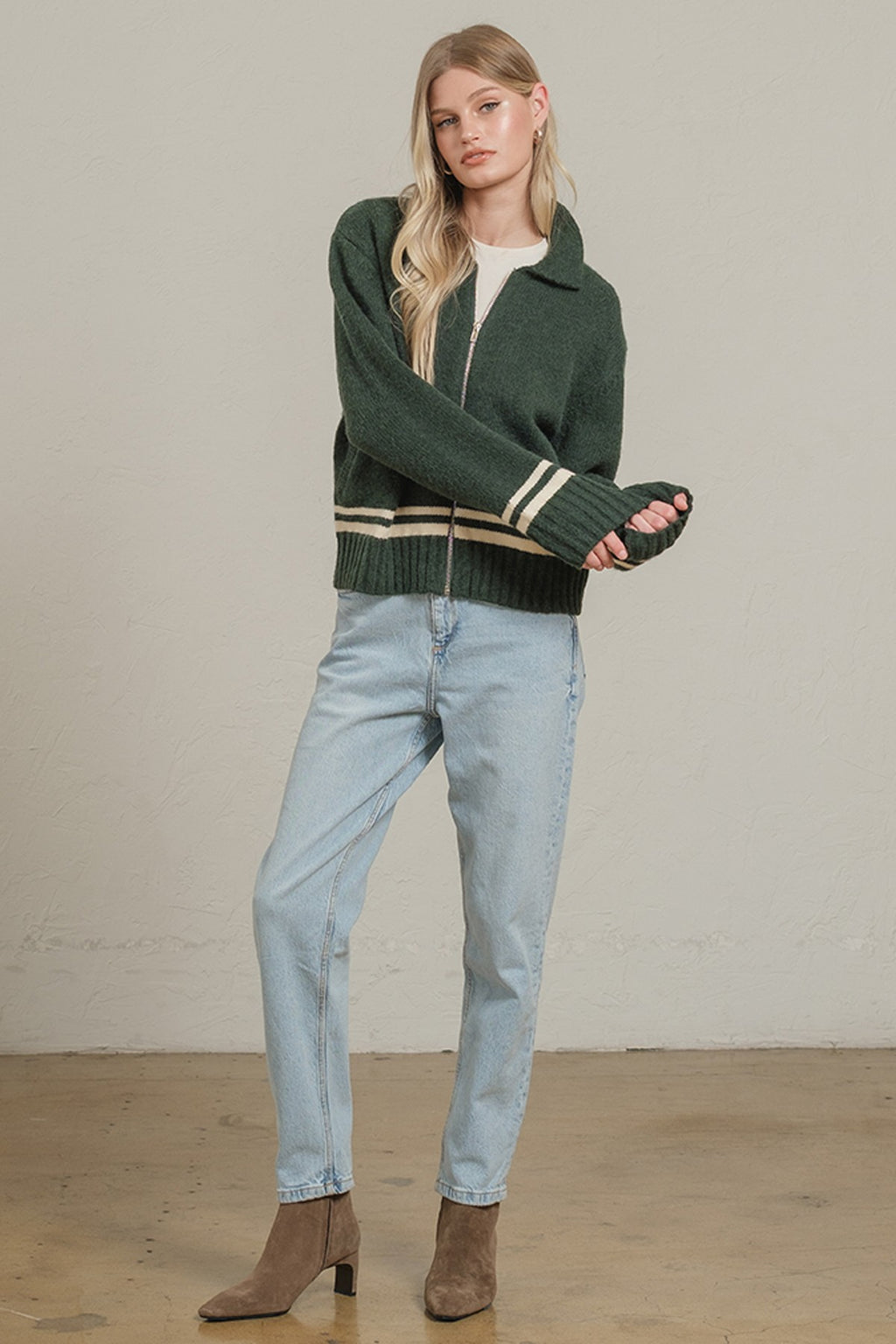 Varsity Zip-Up Knit Jacket