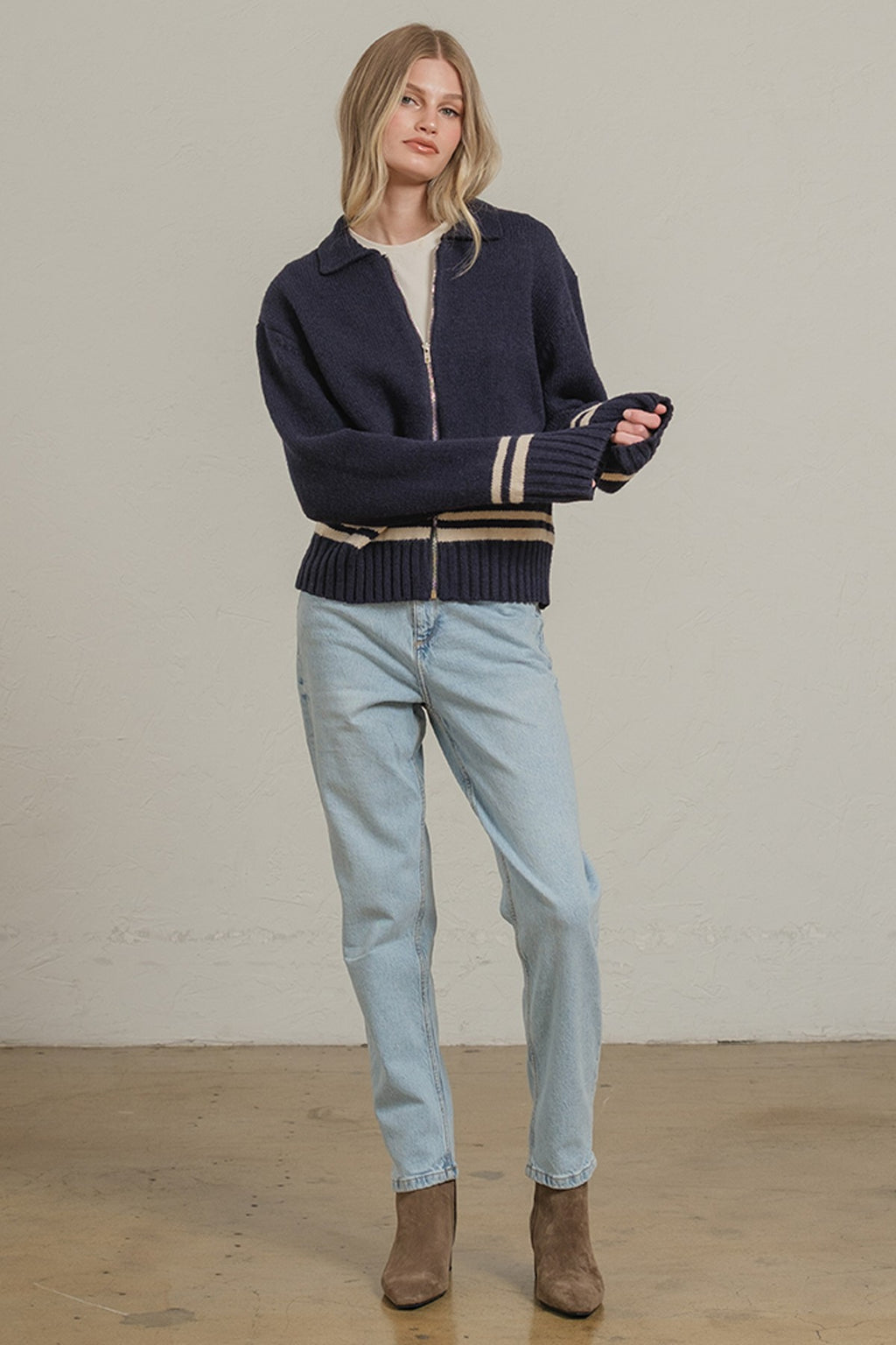 Varsity Zip-Up Knit Jacket