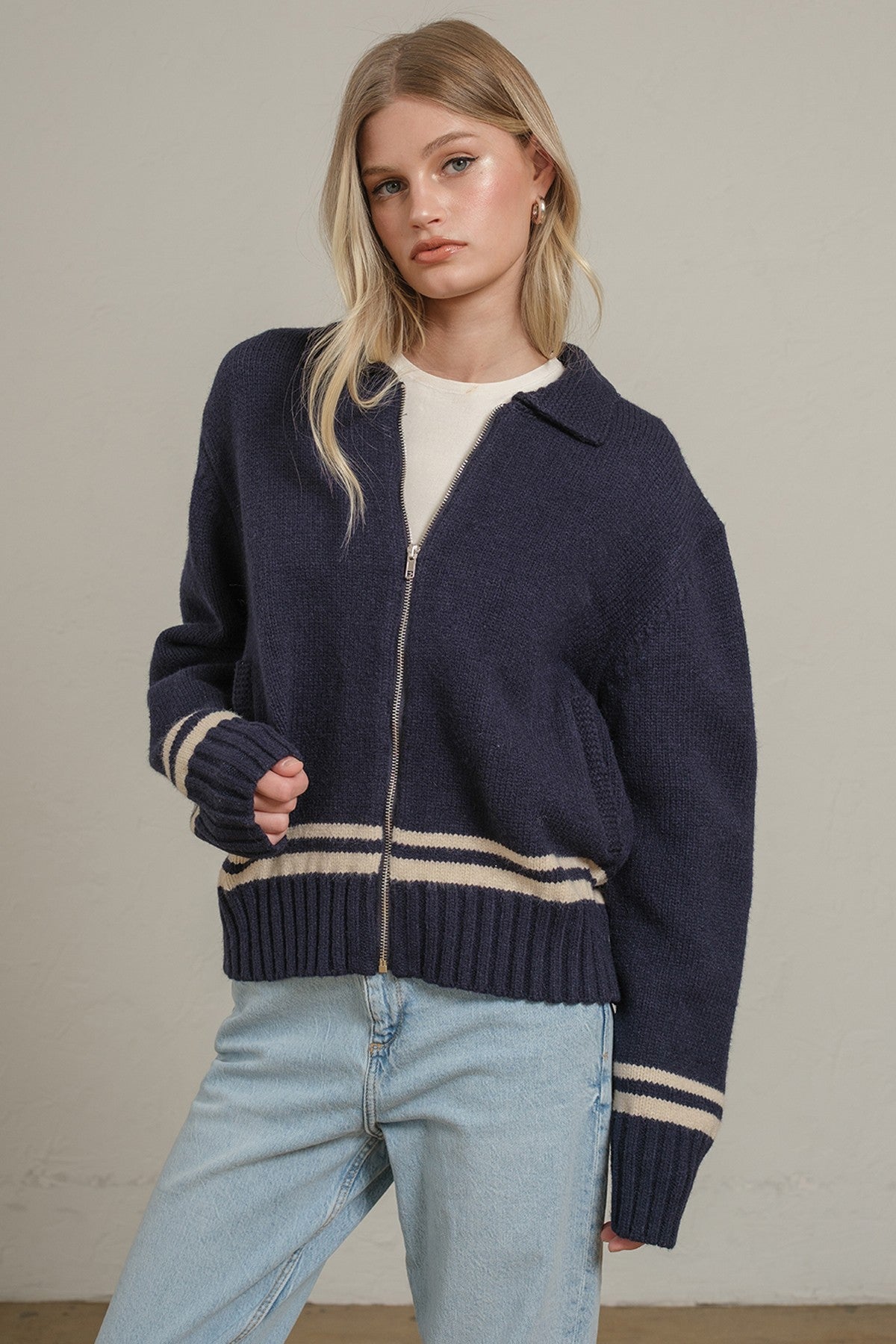 Varsity Zip-Up Knit Jacket