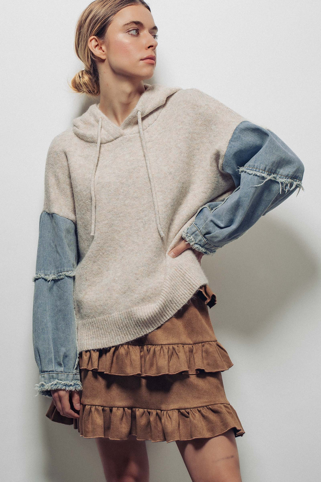 Denim Contrast Hoodie