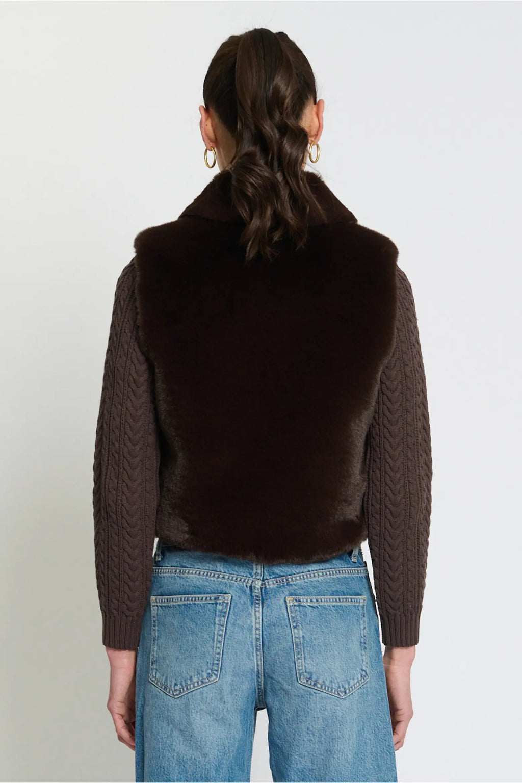 Maia Cropped Fur Cabled Sleeves Sweater