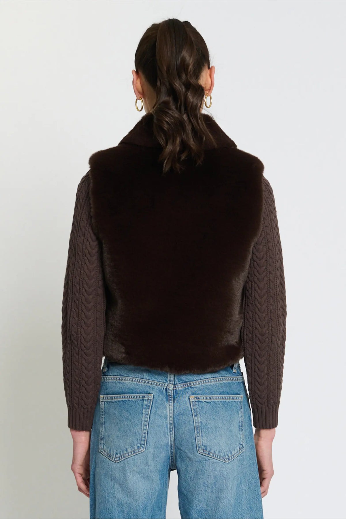 Maia Cropped Fur Cabled Sleeves Sweater