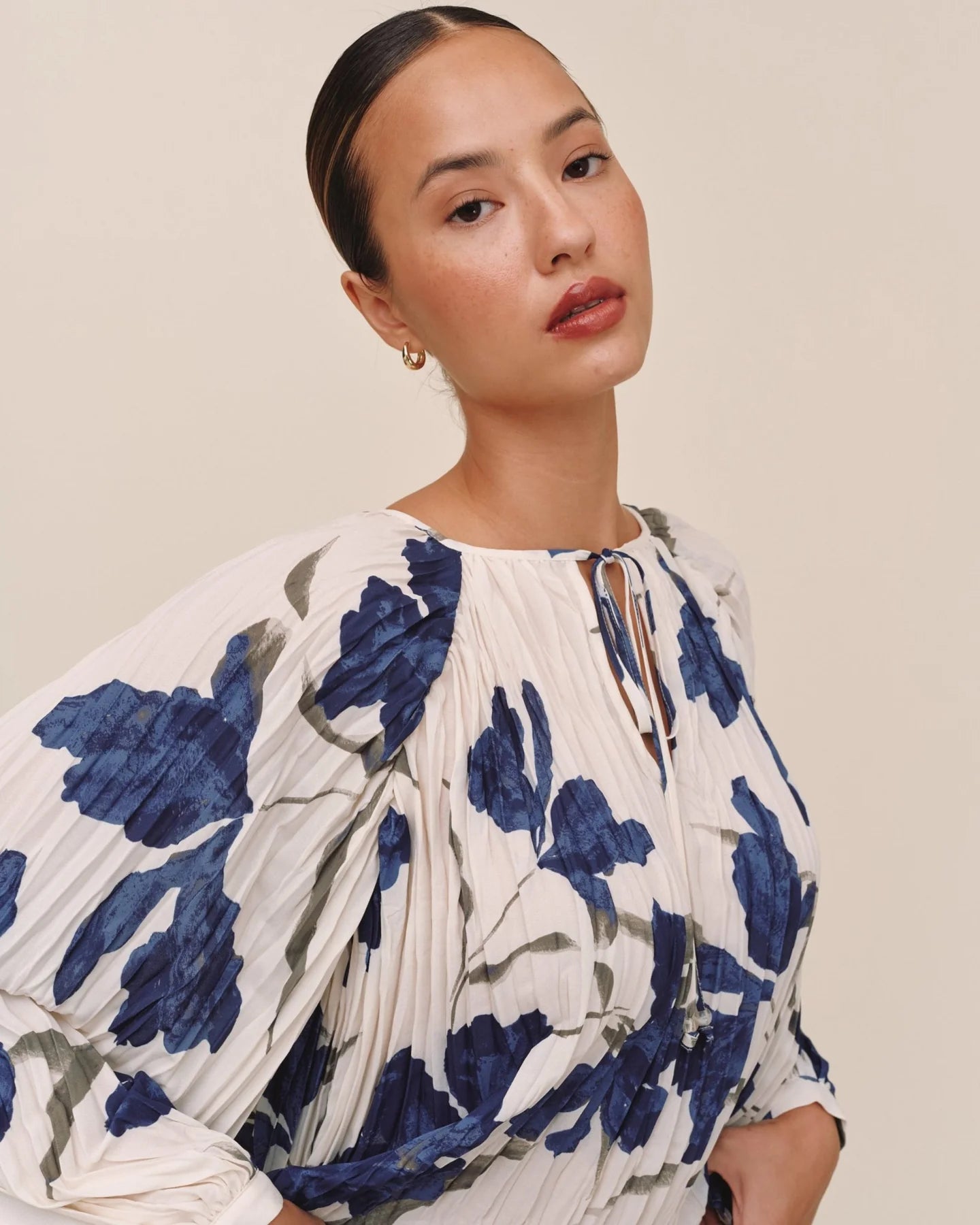 Pleated Tie Front Top