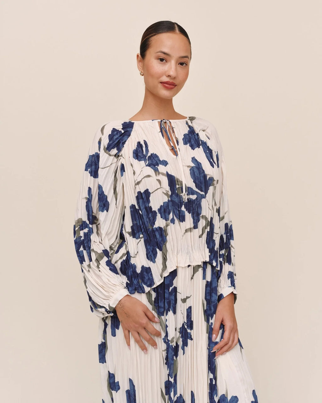 Pleated Tie Front Top