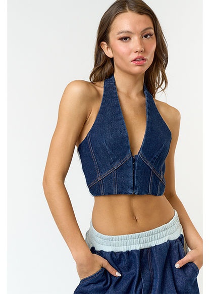 Stretch Denim Halter Top