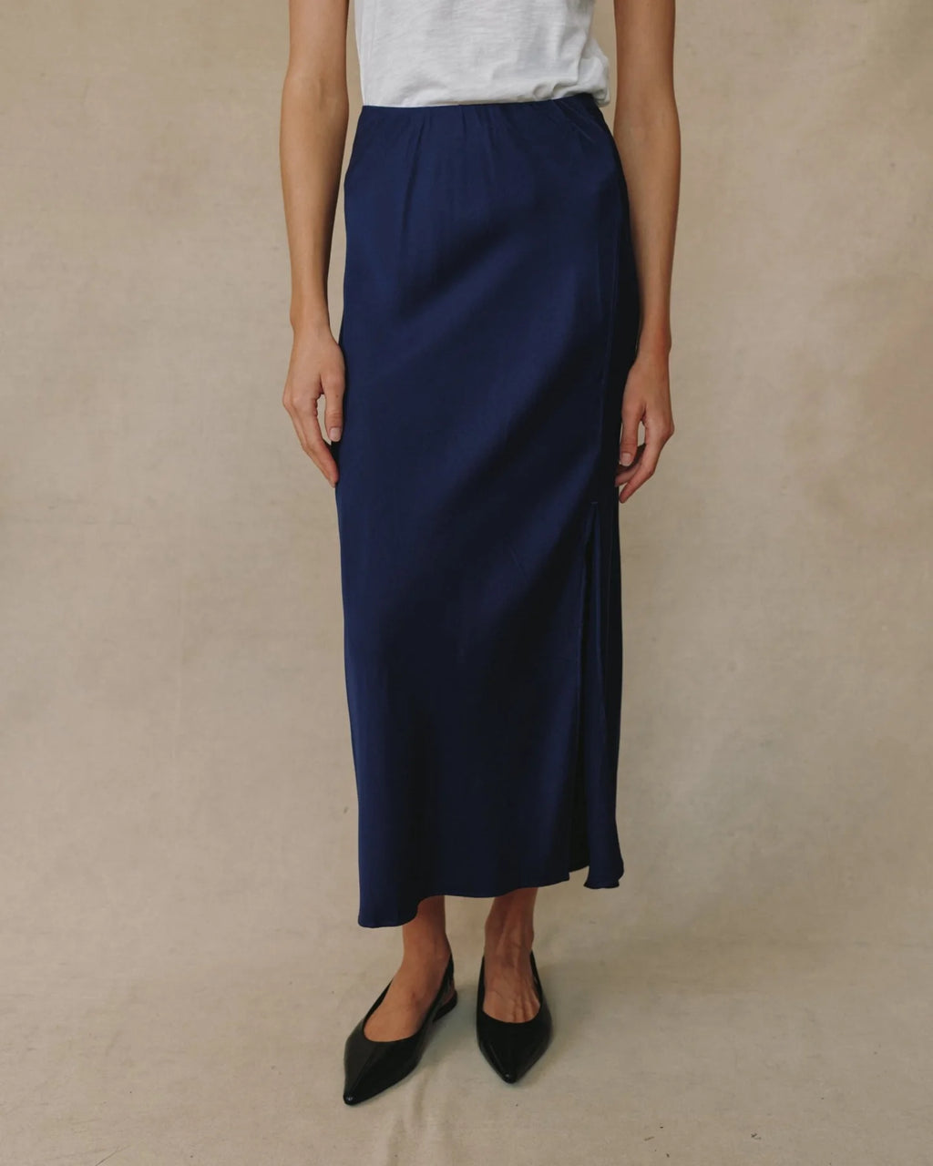 Satin Side Slit Bias Maxi Skirt
