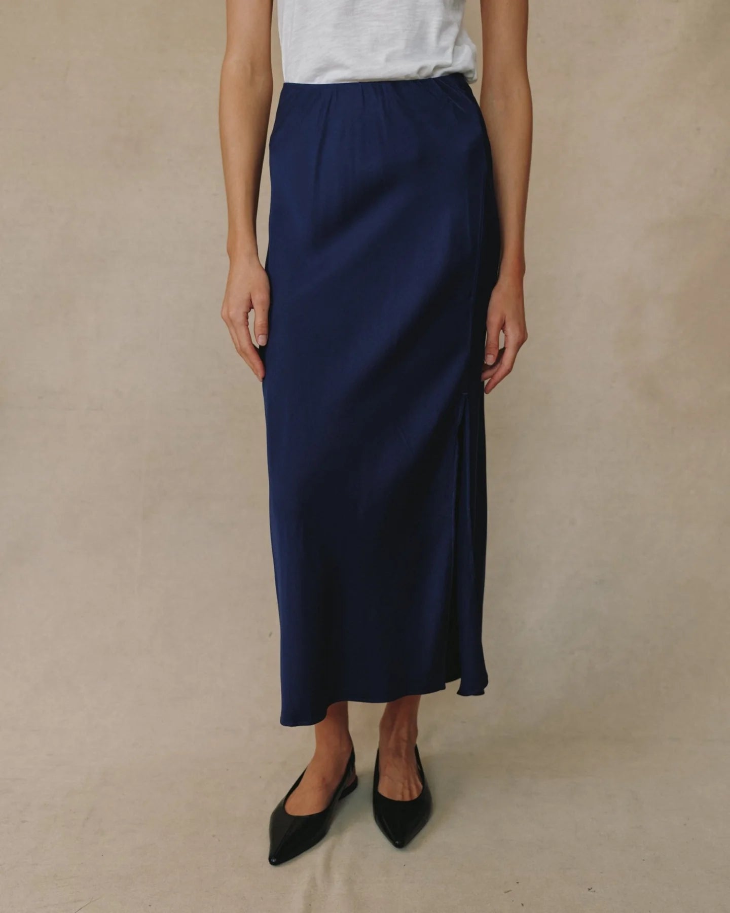 Satin Side Slit Bias Maxi Skirt