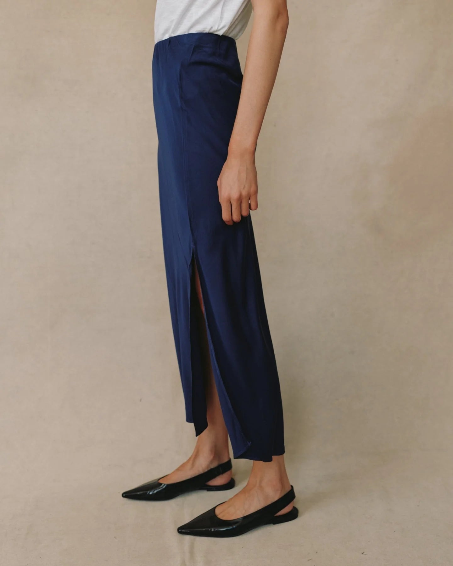 Satin Side Slit Bias Maxi Skirt