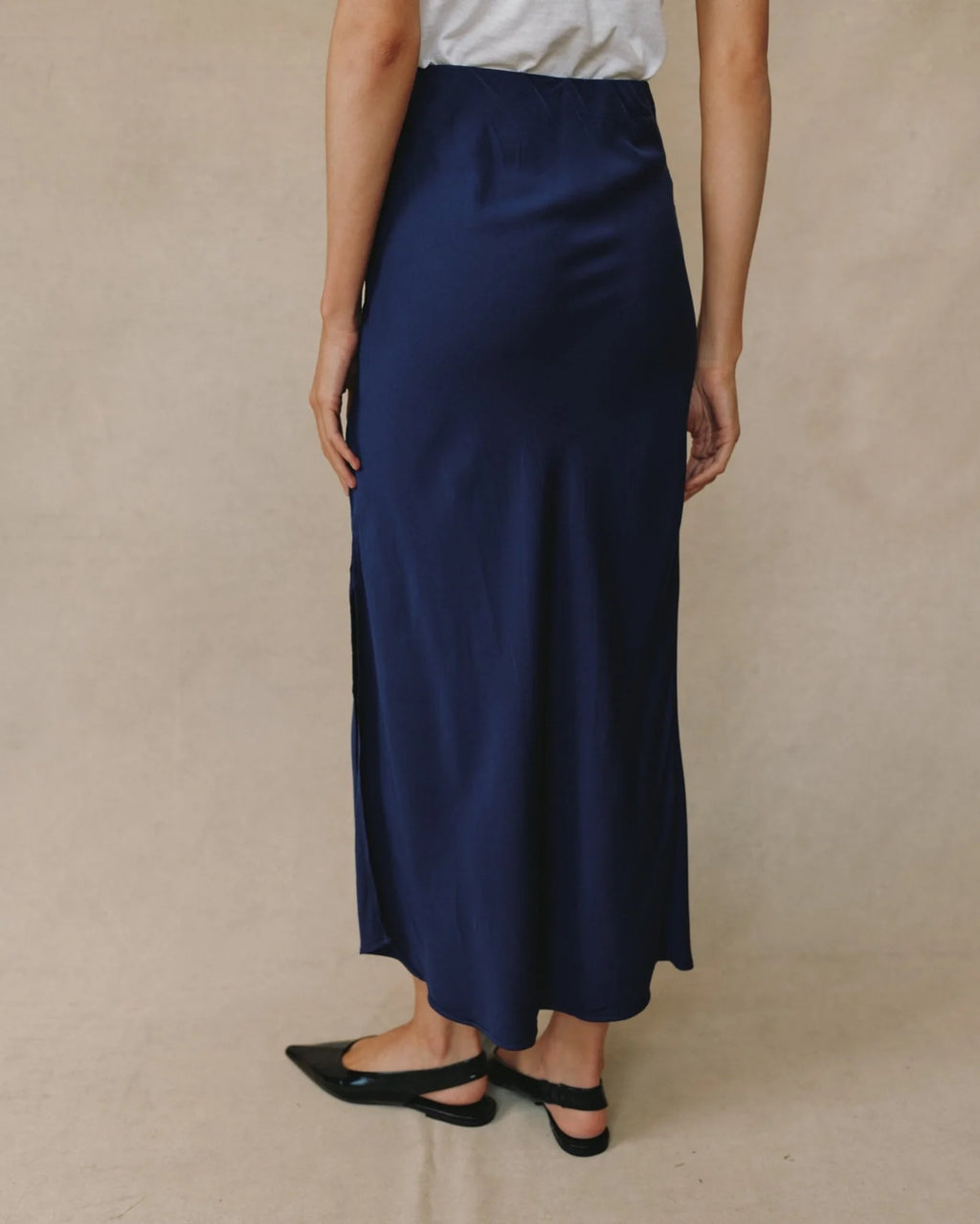 Satin Side Slit Bias Maxi Skirt