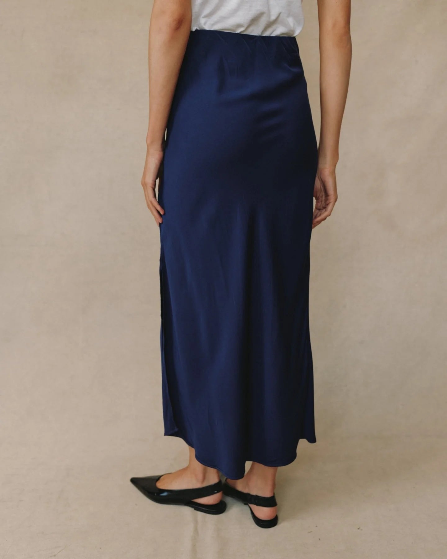 Satin Side Slit Bias Maxi Skirt