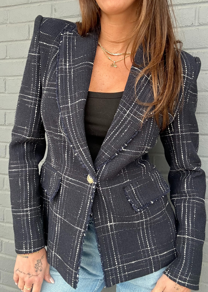 Aimee Windowpane Tweed Blazer