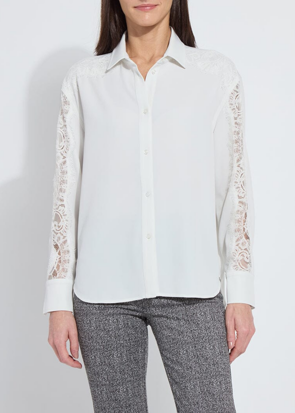 Natasha Lace Trim Button Down Shirt
