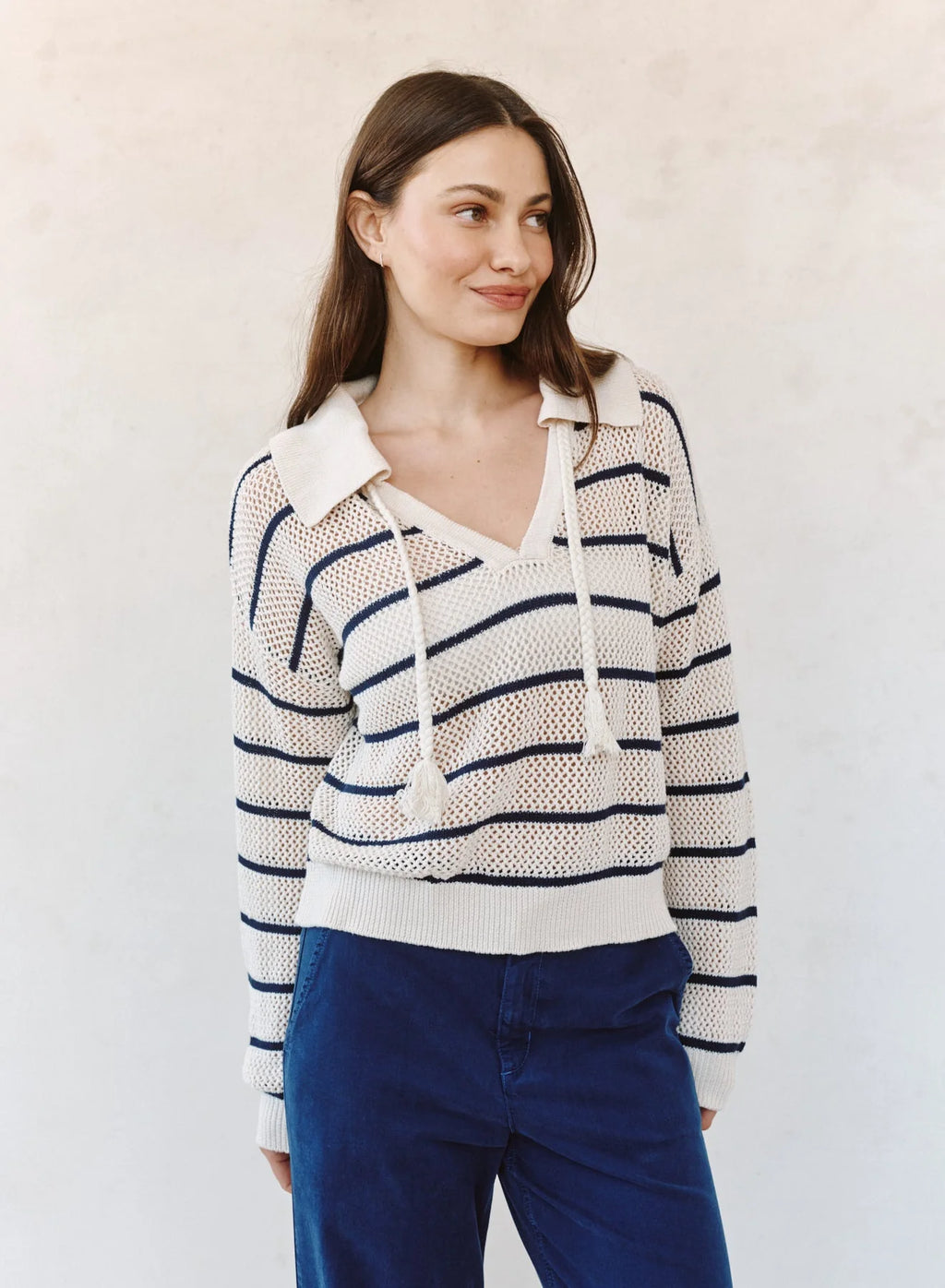 Tassel Tie Open Knit Sweater