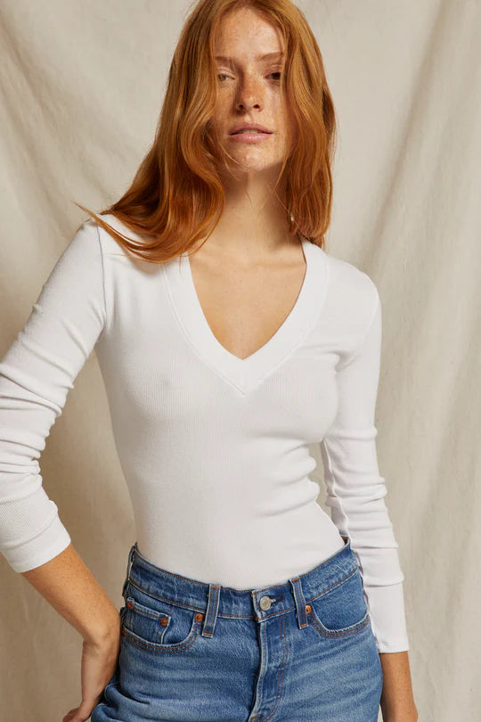 Viola Ribbed V Neck Long Sleeve