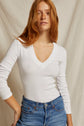 Viola Ribbed V Neck Long Sleeve